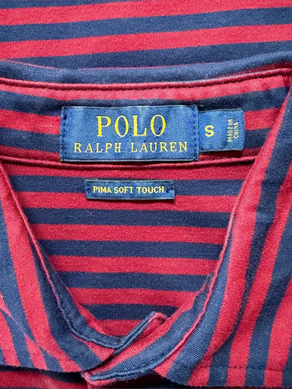 Polo Ralph Lauren Pima Soft Touch Polo Shirt Red Navy Striped Men’s Size S